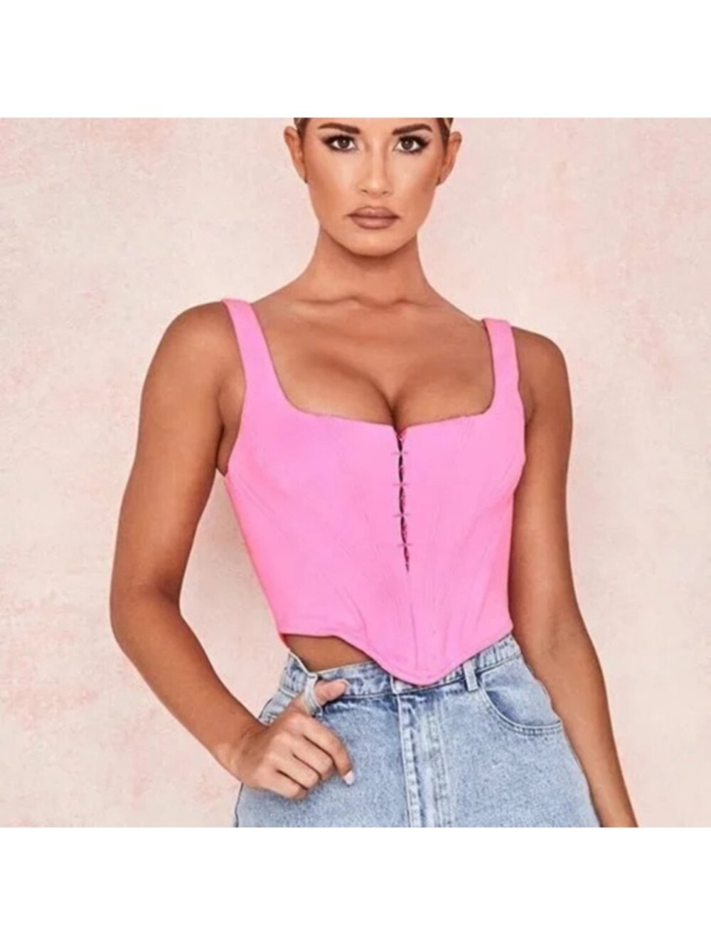 House of CB Hot Pink Hook-Front Corset Crop Top